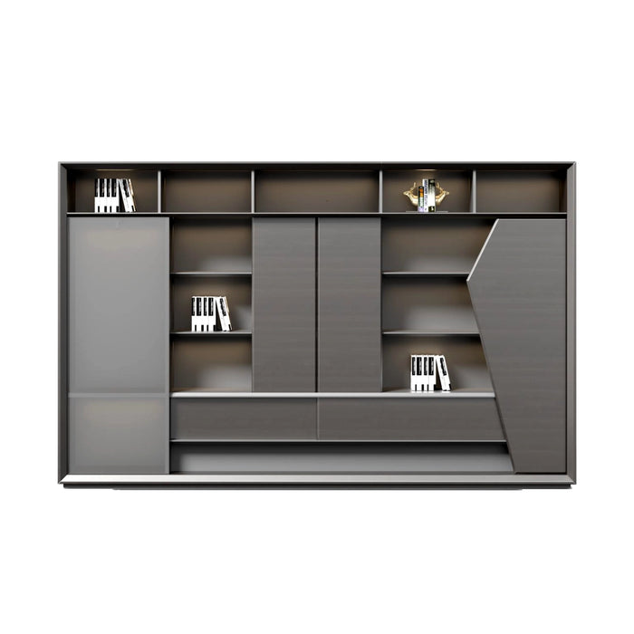 Arcadia Classic Slate Gray Home Office Residential and Commercial Shelving Wall Unit Library Wall Set | 5 Levels, 11 Shelves, 17 Compartments. 2 Drawers