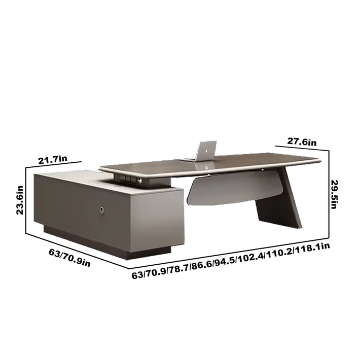 Arcadia 一体式灰色/黑色 [多种尺寸] 行政 L 形家庭办公桌，带抽屉和储物空间、电缆管理和桌面充电端口