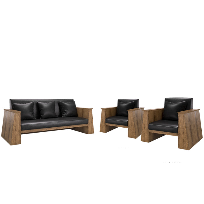 Arcadia Tribeca High-end Brown Frame with Black Upholstery Commercial and Residential Lounge and Waiting Room Chair Sofa Seating for Front Desks and Lobbies