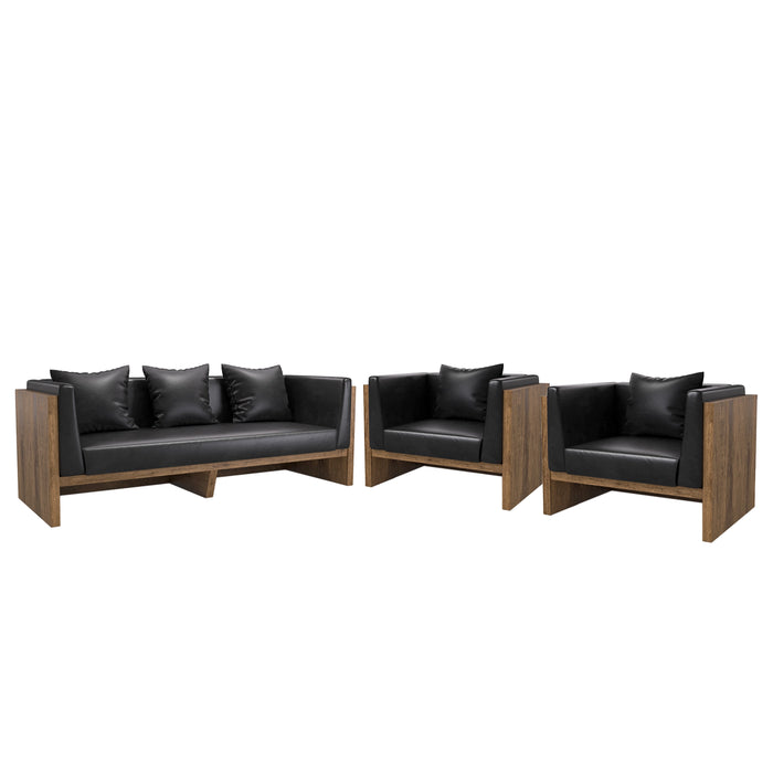 Arcadia Rosewood High-end Brown Frame with Black Upholstery Commercial and Residential Lounge and Waiting Room Chair Sofa Seating for Front Desks and Lobbies