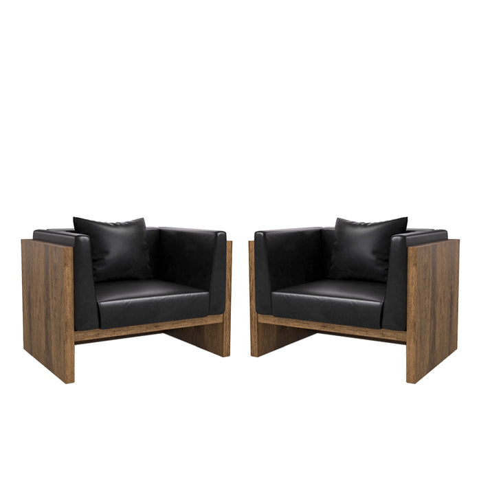 Arcadia Rosewood High-end Brown Frame with Black Upholstery Commercial and Residential Lounge and Waiting Room Chair Sofa Seating for Front Desks and Lobbies