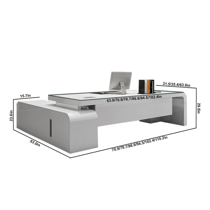 Arcadia Mid-Sized Modern Arctic White Executive L-shaped Home Office Desk with Drawers and Storage, and Cable Management