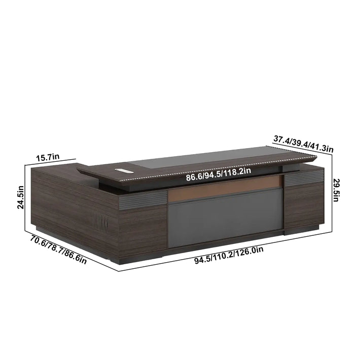 Kaius 95-126" Brown L-shaped Executive Desk | AF ZS-AB-240