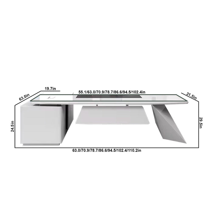 Arcadia Mid-Sized High-End Winter White Executive L-shaped Home Office Desk with Drawers and Storage, and Cable Management