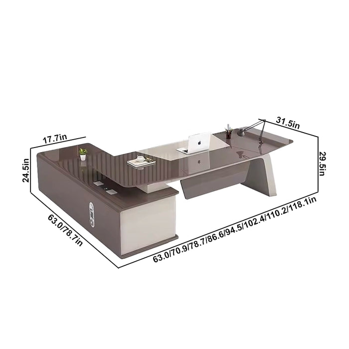 Arcadia Mid-sized Modern Rustic Oat Executive L-shaped Home Office Desk with Drawers and Storage, and Cable Management