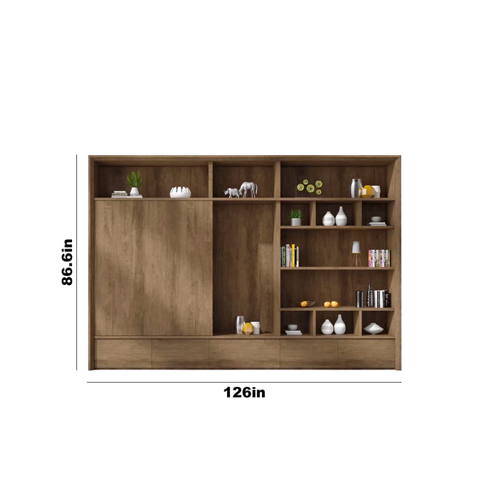 Arcadia Sleek Natural Brown Oak Home and Professional Bookshelf Library Wall Shelving Storage Unit