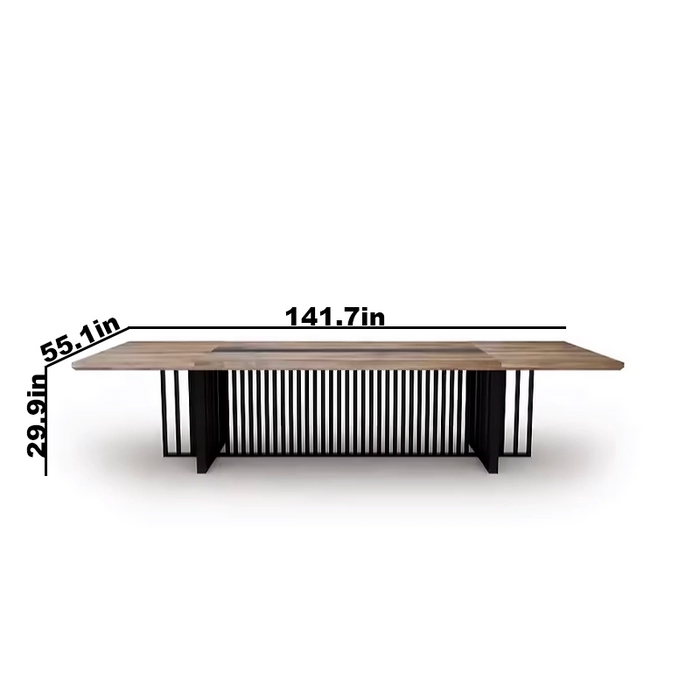 Arcadia 中型高端耐用黑/棕色行政会议桌，带电线管理