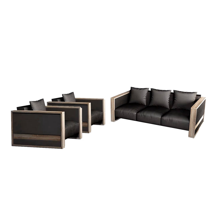Arcadia Hickory High-end Brown Frame with Black Upholstery Commercial and Residential Lounge and Waiting Room Chair Sofa Seating for Front Desks and Lobbies