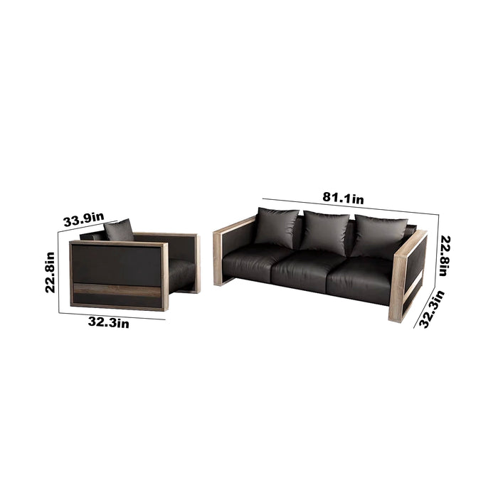Arcadia Hickory High-end Brown Frame with Black Upholstery Commercial and Residential Lounge and Waiting Room Chair Sofa Seating for Front Desks and Lobbies