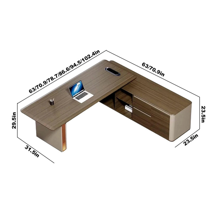 Escritorio ejecutivo en forma de L Ophelia de 63 a 102" en color beige | AF Legend Hestia JY-FYA08-10