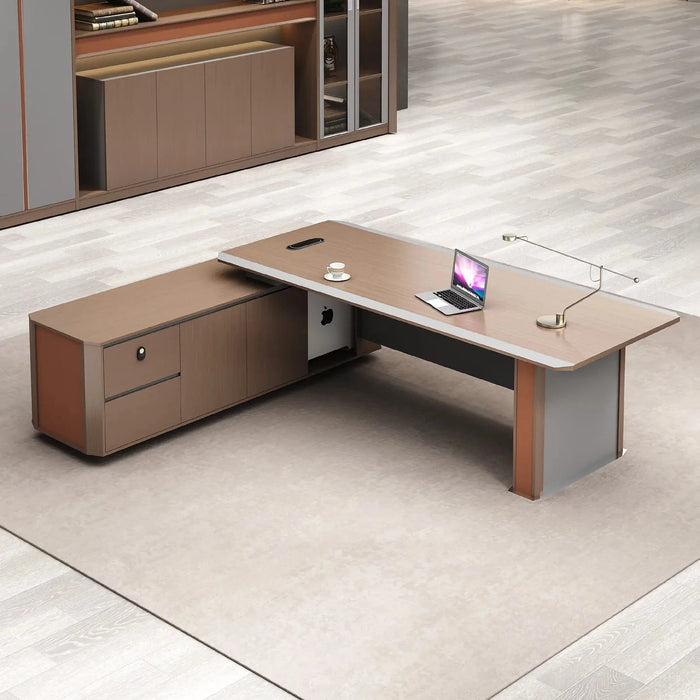 Slade 79-102" Brown L-shaped Executive Desk | AF LY-DQ-B26A