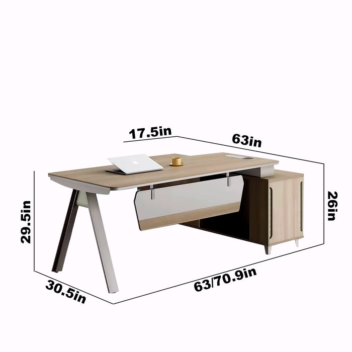 Arcadia 紧凑型专业灰色和米色行政 L 形办公桌，带抽屉和存储空间，适合家庭和商业使用，配有回程桌、电缆管理、密码锁和宽敞的设计