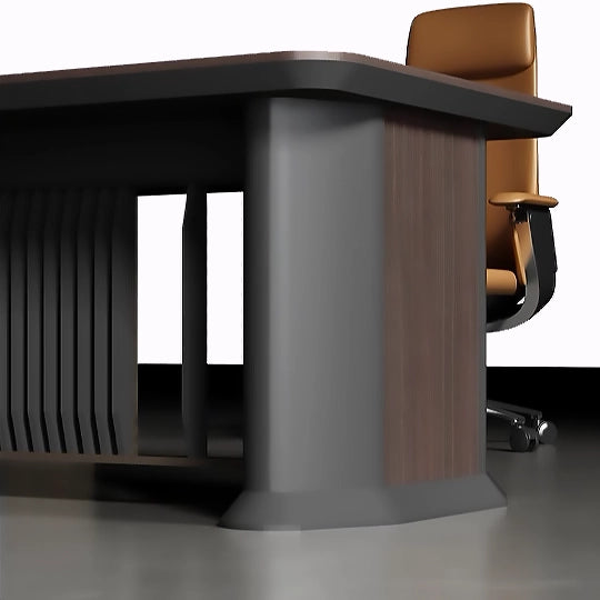 Arcadia 现代专业黑棕色行政 L 形办公桌，带抽屉和存储空间，适合家庭和商业使用，配有回程桌、电缆管理、密码锁和宽敞的设计