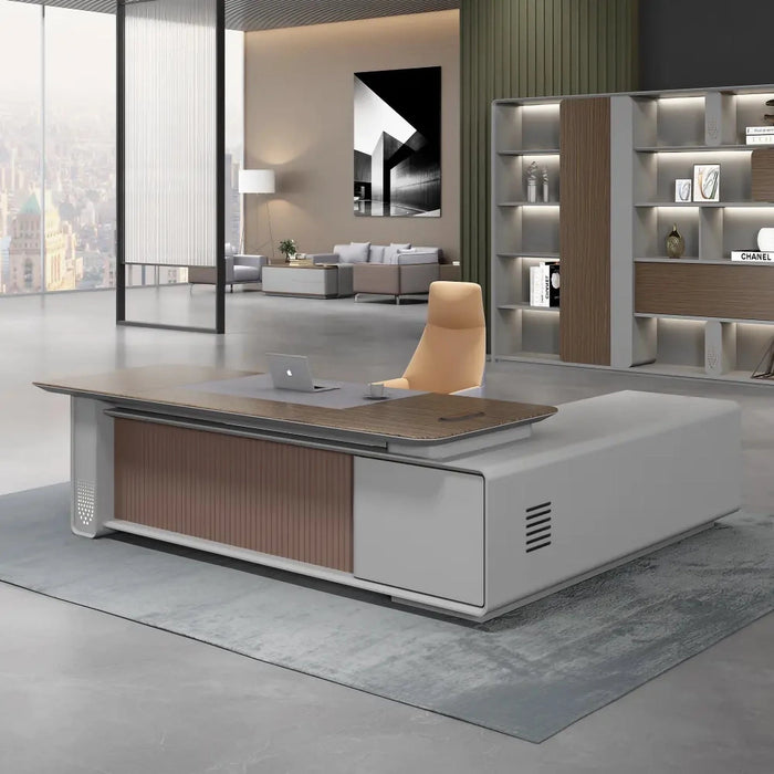 Titan 79-118" Gray L-shaped Executive Desk | AF LY-CJ2