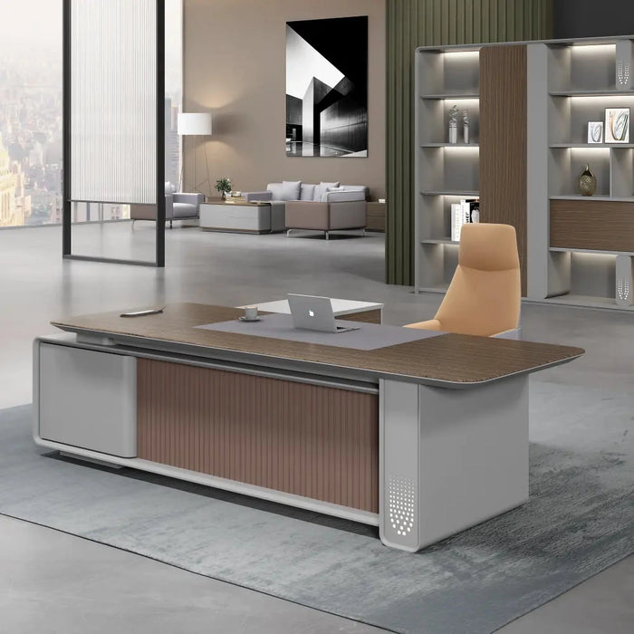 Titan 79-118" Gray L-shaped Executive Desk | AF LY-CJ2