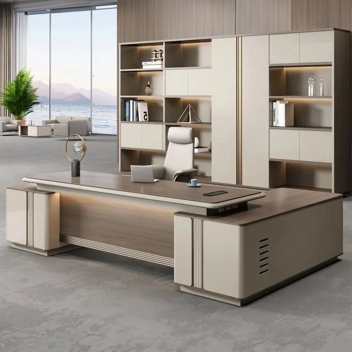 Veyron 95-126" Beige L-shaped Executive Desk | AF LY-ZY-B24D