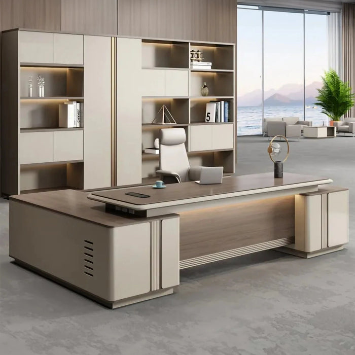 Veyron 95-126" Beige L-shaped Executive Desk | AF LY-ZY-B24D