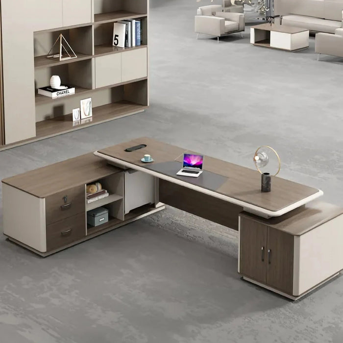 Veyron 95-126" Beige L-shaped Executive Desk | AF LY-ZY-B24D