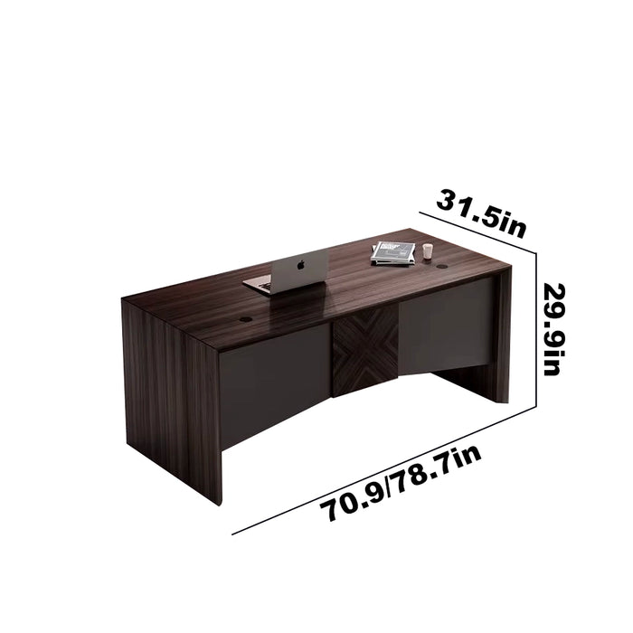 Arcadia 中型高档深棕色专业和家用 L 形行政办公桌，带橱柜、抽屉和回转台