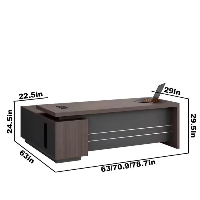 Arcadia Mid-sized Mid-range Light Brown and Black Executive L-shaped Study Office Desk with Drawers and Cabinets for Storage, Lockable Drawers, Cable Management, and Heat Vent