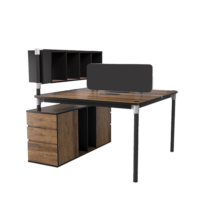 Arcadia Professional Noirwood Mahogany Commercial Staff Office Workplace Two-Seat Workstation Desks Suitable for Offices