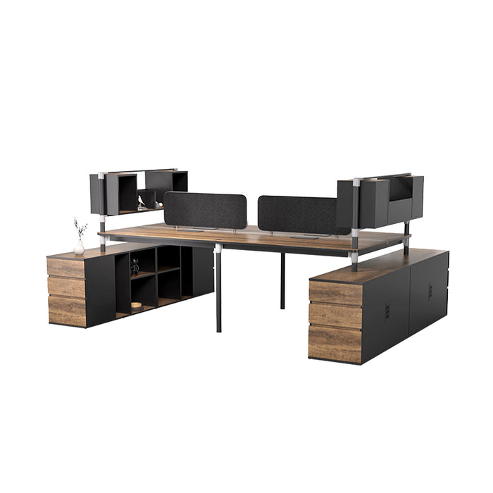 Arcadia Professional Mahogany Ash Commercial Staff Office Workplace Four-Seat Workstation Desks Suitable for Offices