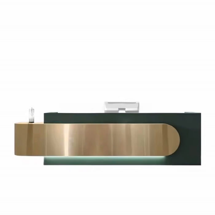 Arcadia Large Modern Celestial Green Gold Front Reception Desk with Workstation for Office Reception, Lobbies and Waiting Rooms