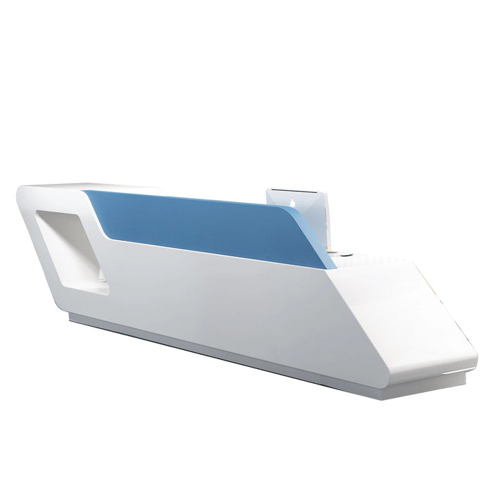 Arcadia Large Modern Ice Blue and White Front Reception Desk with Workstation for Lobbies and Waiting Rooms