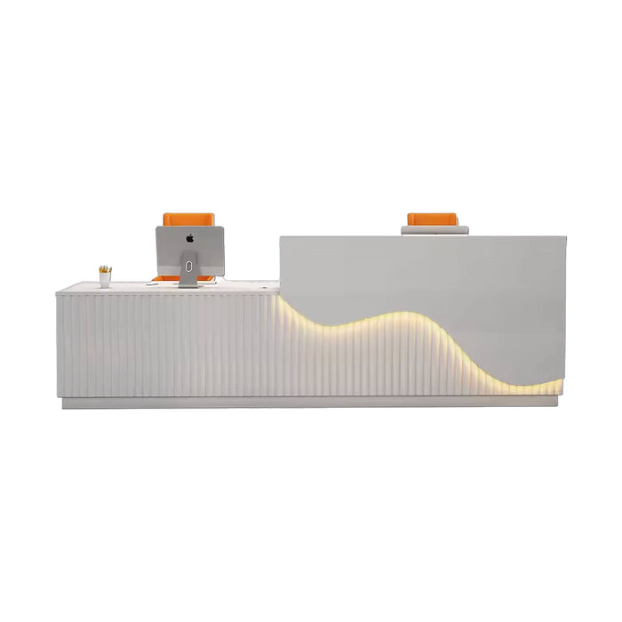 Arcadia Large High-End Melodic White Front Reception Desk with Workstation for Office Reception, Lobbies and Waiting Rooms