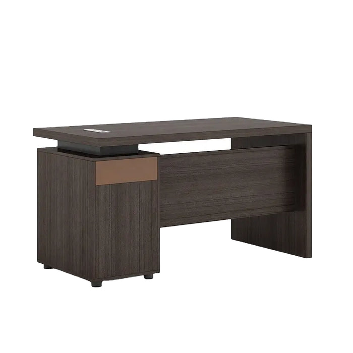 Arcadia Large Modern Smoky Mocha Teak Executive L-shaped Home Office Desk with Drawers and Storage, Cable Management, and Password Lock