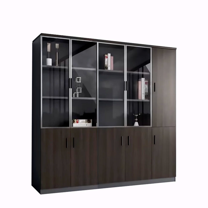 Arcadia High-end Oak Brown Home Office Residential and Commercial Shelving Wall Unit Library Wall Set | 4 Levels, 6 Shelves, 18 Compartments. 3 Different Sets
