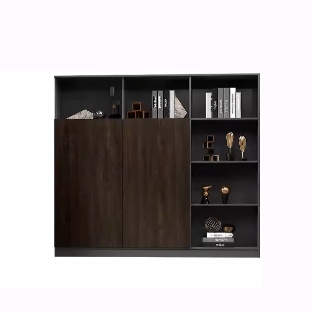 Arcadia High-end Oak Brown Home Office Residential and Commercial Shelving Wall Unit Library Wall Set | 4 Levels, 6 Shelves, 12 Compartments