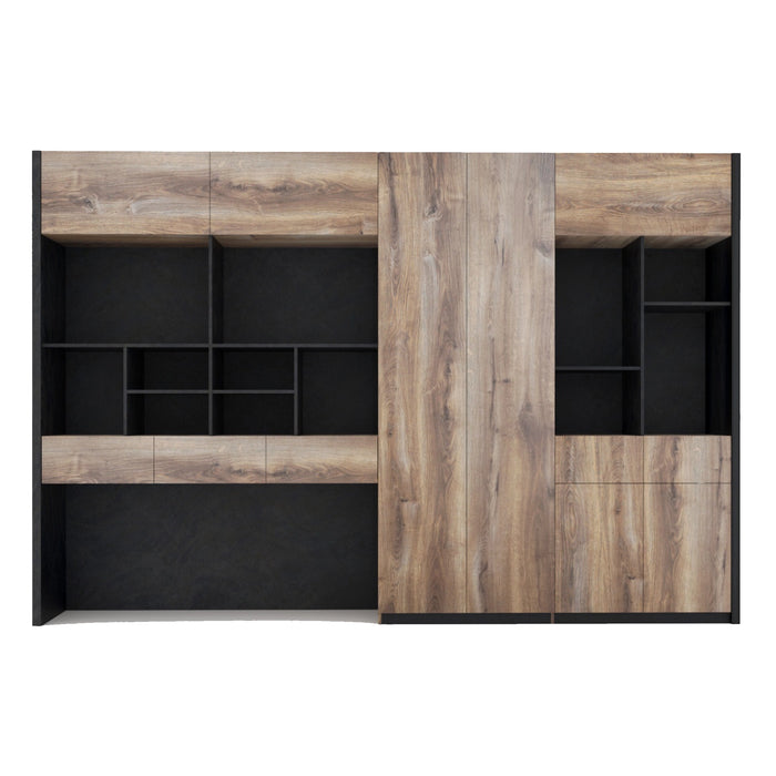 Arcadia Sleek Oak Beige Home and Professional Bookshelf Library Wall Shelving Storage Unit with Cabinets and Drawers