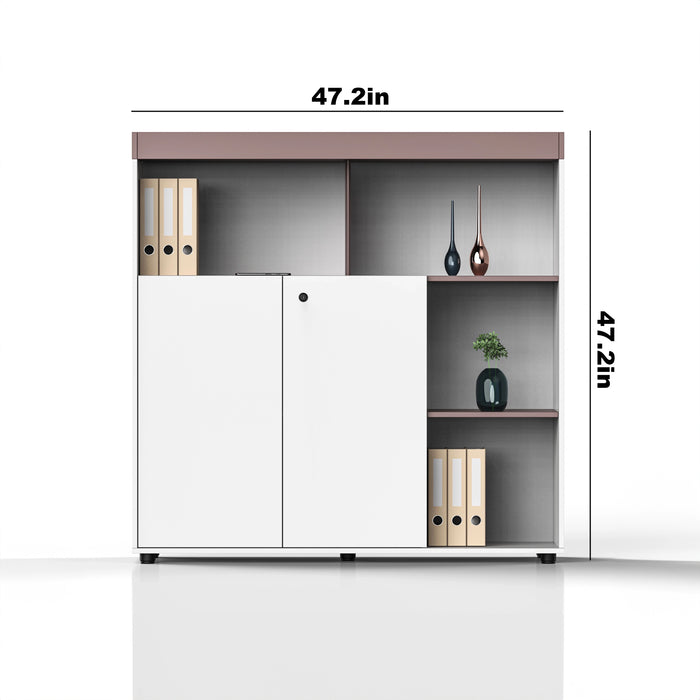 Arcadia High-end High quality Ivory White Office Residential and Commercial Shelving Wall Unit Library Wall Set | 3 Levels, 4 Shelves, 8 Compartments. 2 Drawers