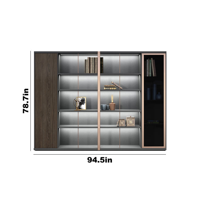Arcadia High-end High quality Brown and Tan Office Residential and Commercial Shelving Wall Unit Library Wall Set | 5 Levels, 15 Shelves, 17 Compartments