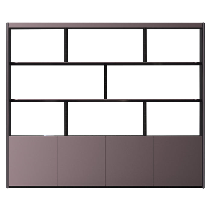 Arcadia High-end High quality Metallic Gray Office Residential and Commercial Shelving Wall Unit Library Wall Set | 4 Levels, 8 Shelves, 12 Compartments. 4 Drawers